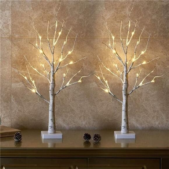 Lighted Birch Tree for Christmas Decor, Table Decorations Indoor, 2Pack 24 LED - Picture 1 of 7